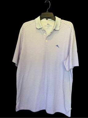 Tommy Bahama Lavender and White Striped Polo